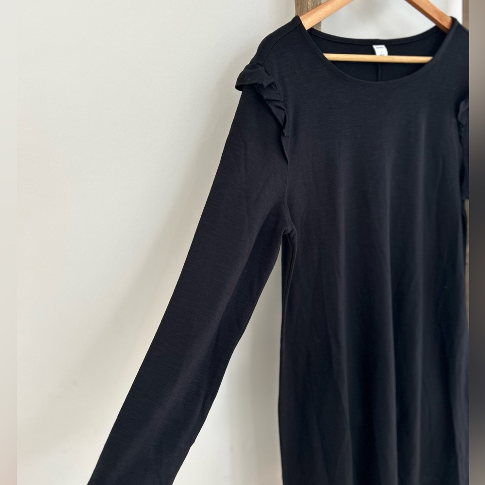 Old Navy Black Long Sleeve Dress Ruffle Shoulder Midi Classic Women’s Size L NWT - Picture 3 of 5